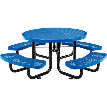 Global Industrial Round Kids Picnic Table, Blue, Expanded Metal, 46 in L, 24-1/2 in H Overall 277150KBL
